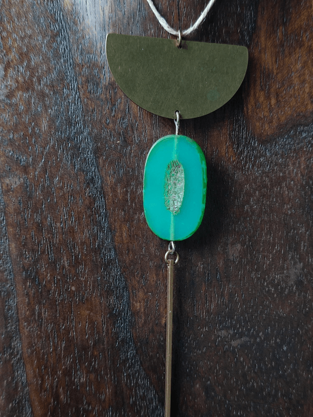 Z-Collier bronze & verre monté sur fil de lin avec chaîne d'extension 