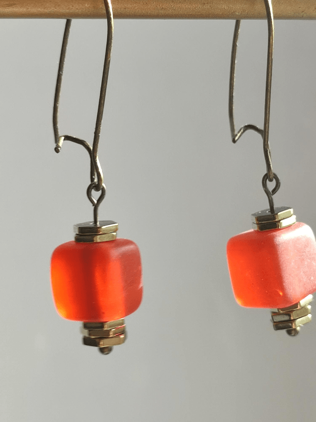 Z-Boucles d'oreilles en verre orange 🍊 fermoirs dormeuses en laiton bronze -sans nickel 