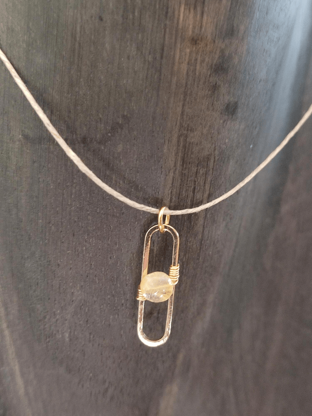 Collier citrine jaune pierres naturelles monté sur fil de lin réglable avec chaîne d'extension en acier inoxydable doré, pièce unique 
