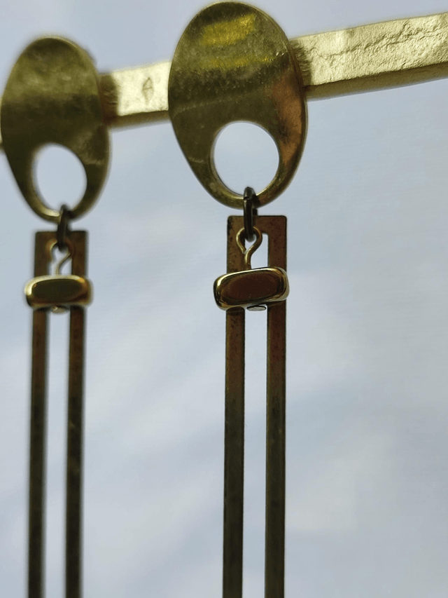 Z-Boucles d'oreilles longues hématite doré et laiton bronze, pièce unique sans nickel 