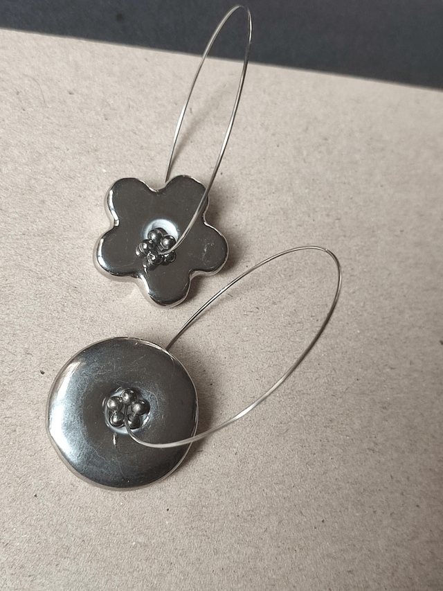 Créoles asymétriques argent en céramique, acier inoxydable argenté -sans nickel -piece unique 