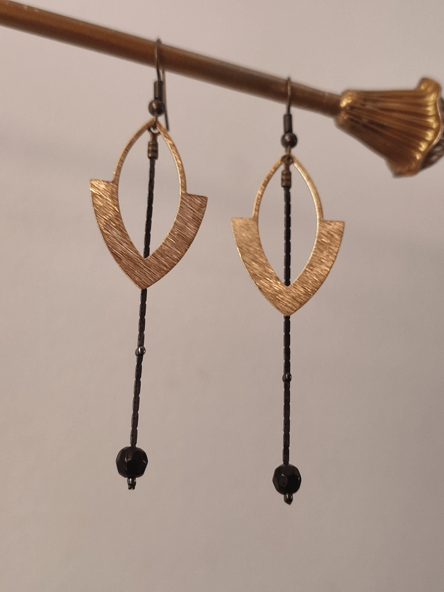 Boucles d'oreilles dorées chaine noire acier inoxydable doré -sans nickel,pièce unique 