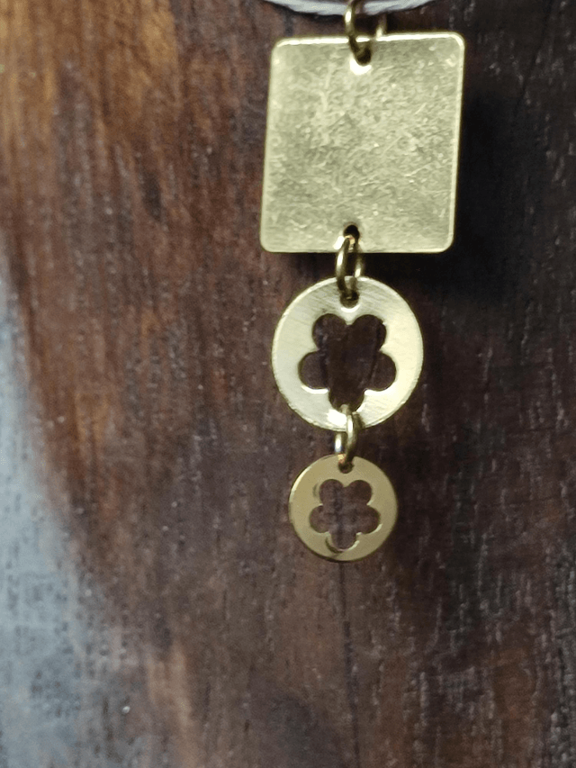 Z-Collier pendentif carré & rond monté sur fil de lin réglable avec chaîne d'extension dorée 