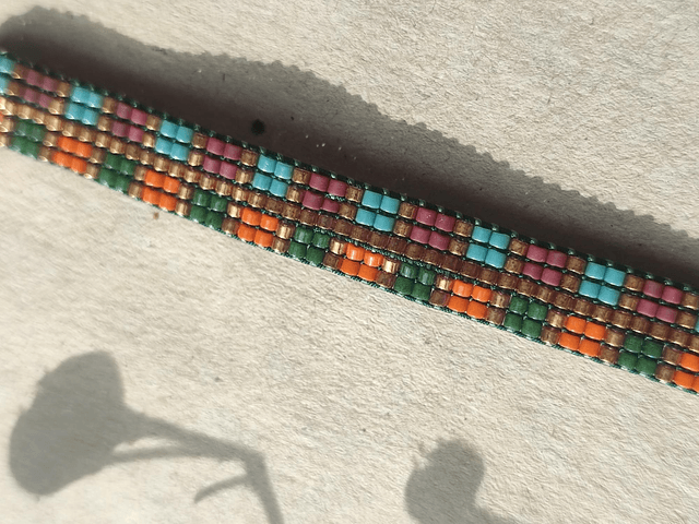 Z-Bracelet tissé main carreaux orange turquoise bordeaux vert, réglable en fil de jade résistant, pièce unique 