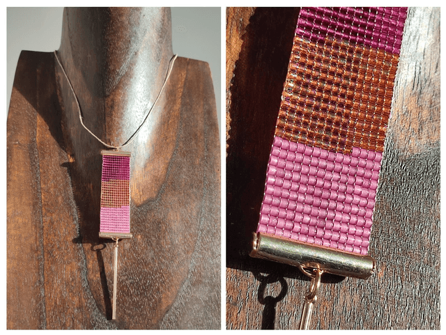 Collier tissé main dégradé de tons roses et or en perles de verre miyuki, monté sur fil de lin réglable avec chaîne d'extension dorée, pièce unique 