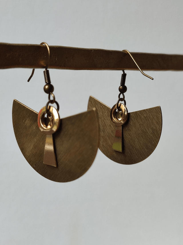 Z-Boucles d'oreilles en laiton bronze avec cercles dorés et pendentif triangle noir -sans nickel -