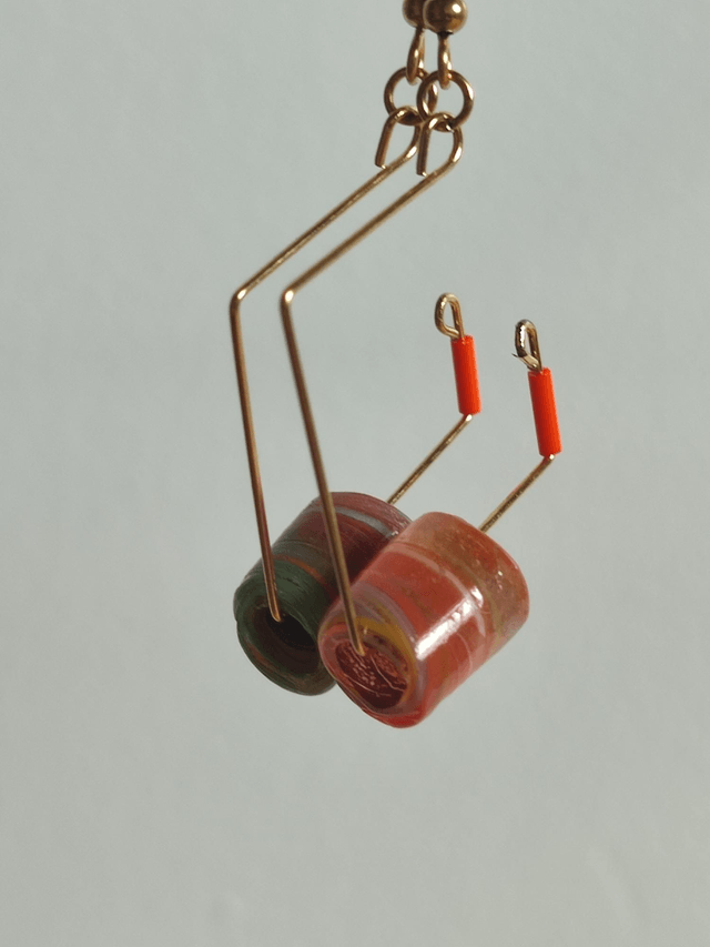Z-Boucles d'oreilles en verre de Murano orange, vert, jaune, rouge.... acier inoxydable doré -sans nickel, pièce unique 