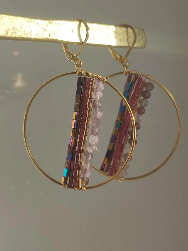 Boucles d'oreilles fait main en perles de verre miyuki dans les tons de rose -sans nickel, pièce unique 