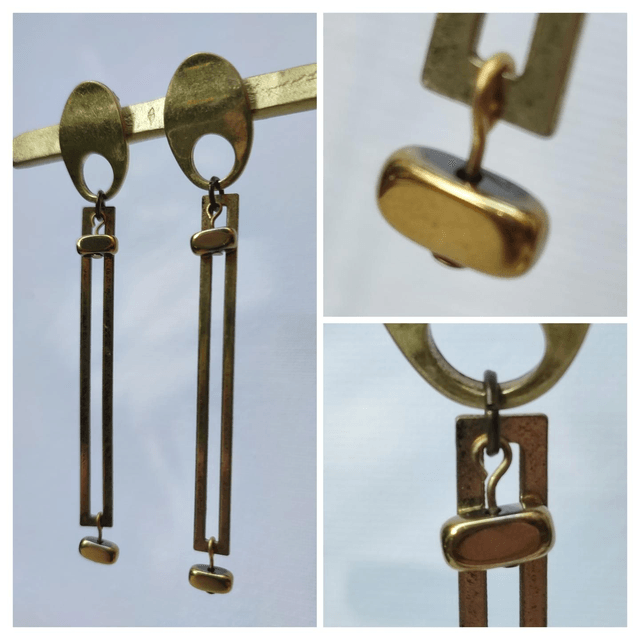 Z-Boucles d'oreilles longues hématite doré et laiton bronze, pièce unique sans nickel 