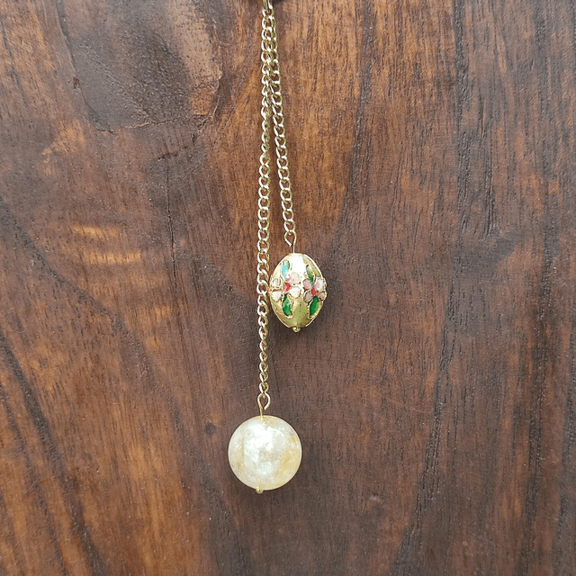 Collier citrine : pierres naturelles & perle cloisonnée, monté sur fil de lin réglable avec chaîne d'extension en acier inoxydable doré, pièce unique.