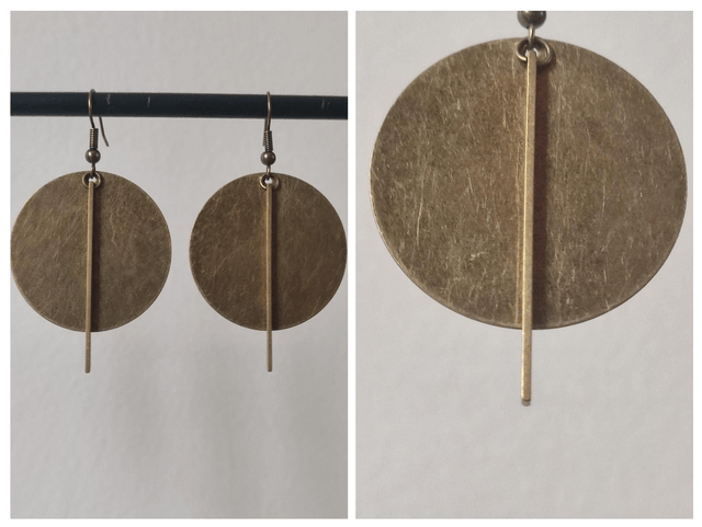 Boucles d'oreilles rond et tige bronze -sans nickel, pièce unique 