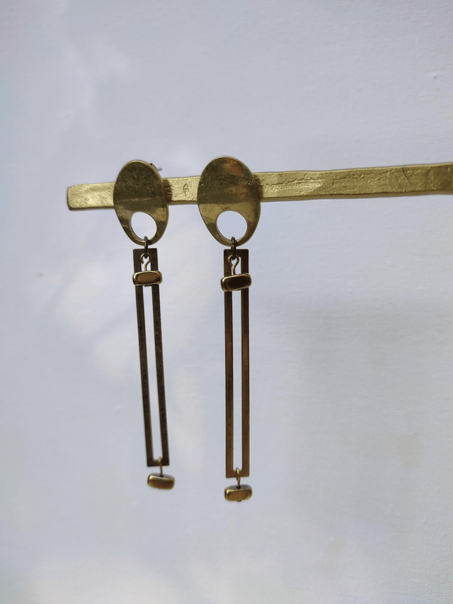 Z-Boucles d'oreilles longues hématite doré et laiton bronze, pièce unique sans nickel 