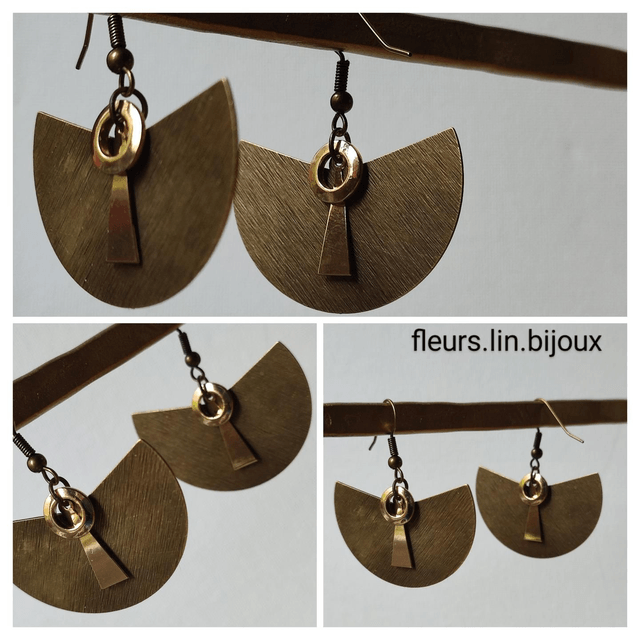 Z-Boucles d'oreilles en laiton bronze avec cercles dorés et pendentif triangle noir -sans nickel -