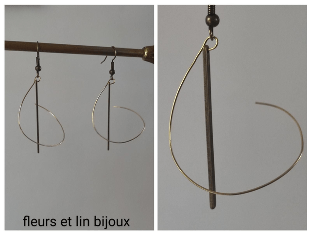Z-Boucles d'oreilles" tourbillon" acier inoxydable doré et tige bronze, sans nickel, pièce unique 