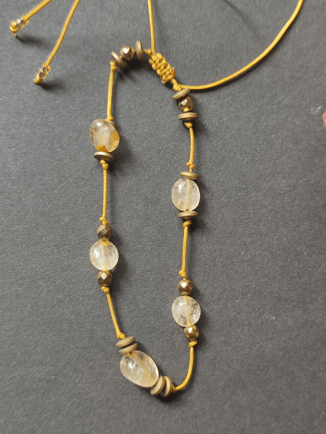 Z-Bracelet en pierre naturelle :citrine sur fil de jade réglable par lien 