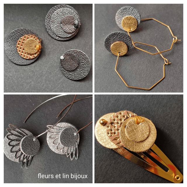 Barrette cuir dorée, pièce unique 