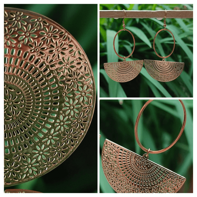 Z-Boucles d'oreilles éventail doré et cercle en acier inoxydable doré -sans nickel, pièce unique 