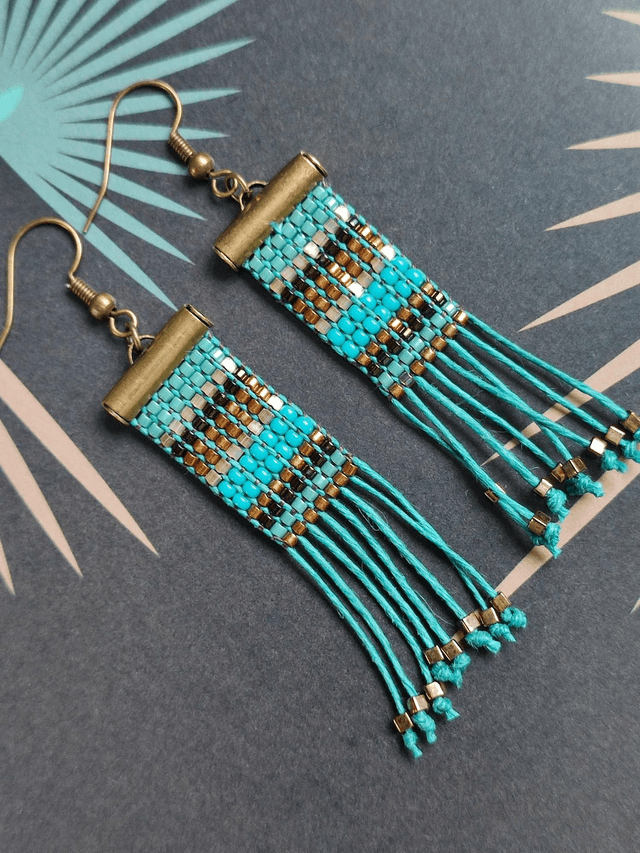 Z- Boucles d'oreilles tissées main en perles de verre miyuki sur fil de lin en laiton 