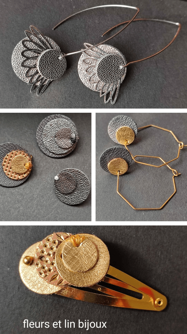 Barrette cuir dorée, pièce unique 