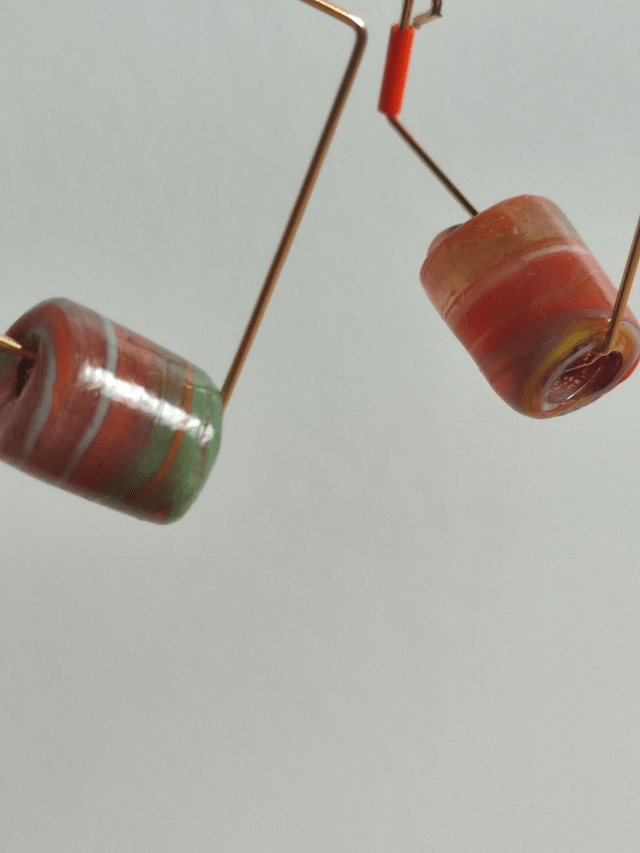 Z-Boucles d'oreilles en verre de Murano orange, vert, jaune, rouge.... acier inoxydable doré -sans nickel, pièce unique 