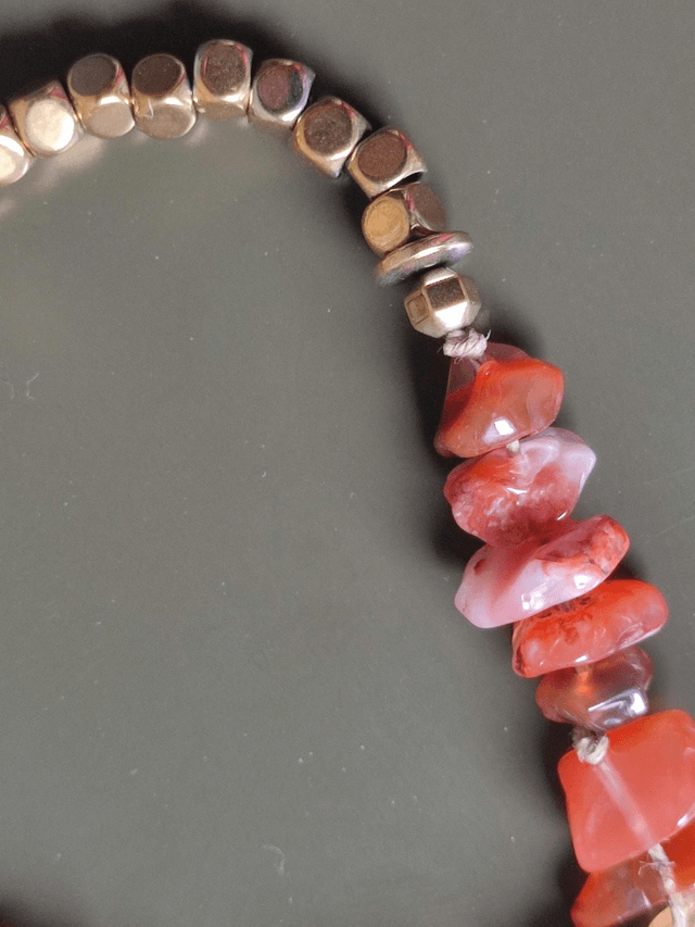 Z-Bracelet cornaline ( pierres naturelles) et hématite doré - réglable 
