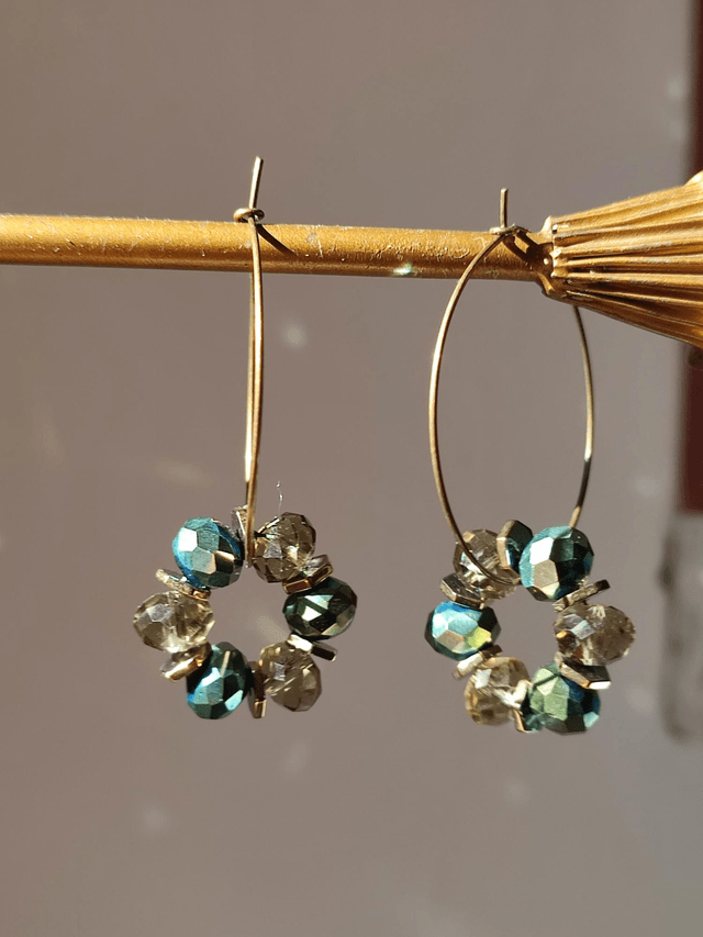 Z-Créoles bronze et verre vert en laiton bronze -sans nickel pièce unique 