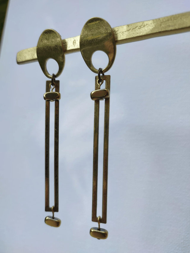 Z-Boucles d'oreilles longues hématite doré et laiton bronze, pièce unique sans nickel 