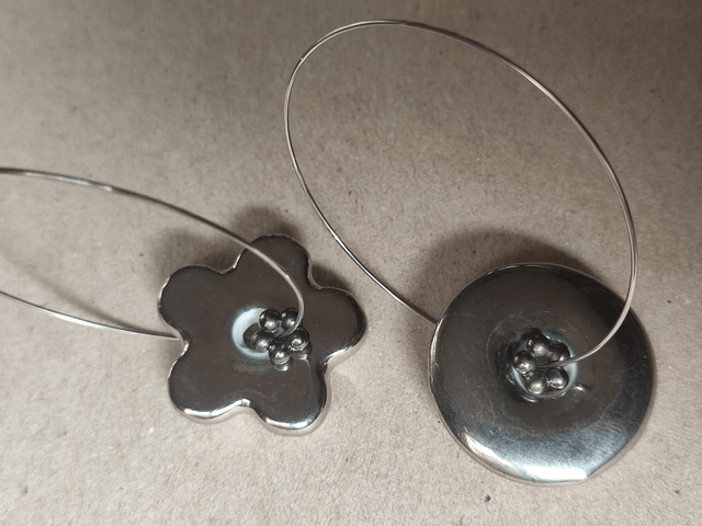Créoles asymétriques argent en céramique, acier inoxydable argenté -sans nickel -piece unique 
