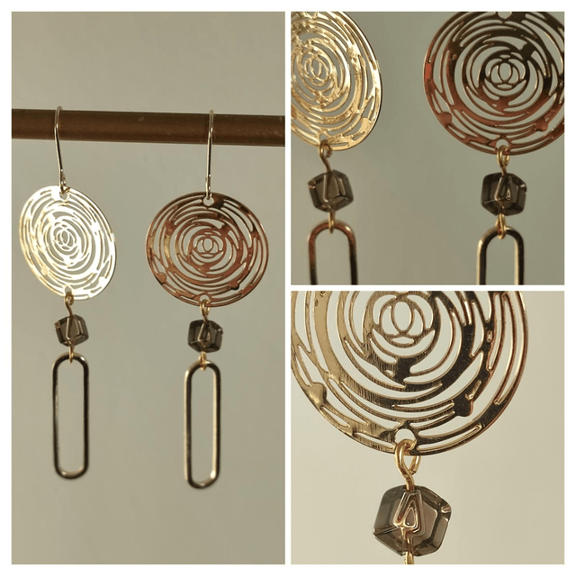 Z-Boucles d'oreilles "cercles" perle en verre fumé, fermoirs en acier inoxydable doré -sans nickel 