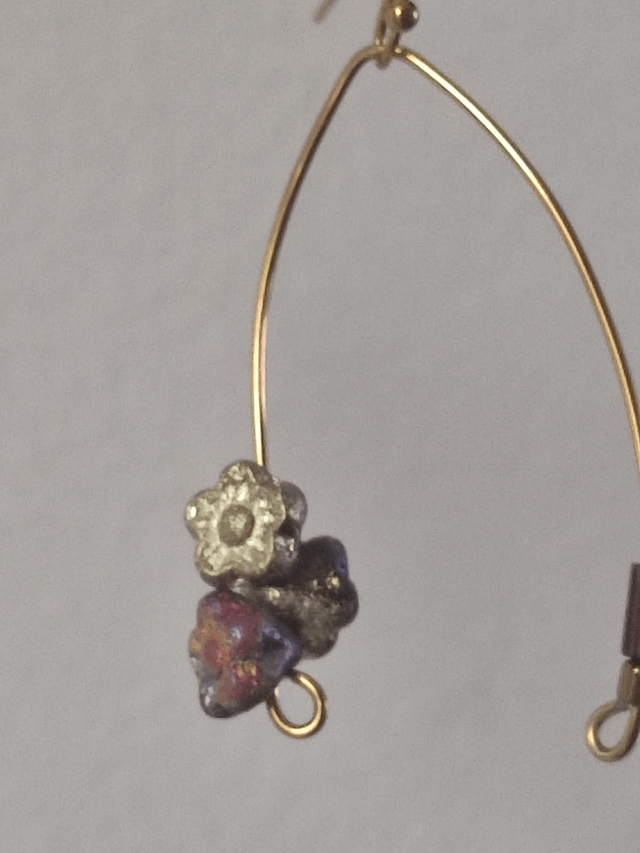 Z-Boucles d'oreilles grappe de fleurs en verre rose et or, en acier inoxydable doré -sans nickel, pièce unique 