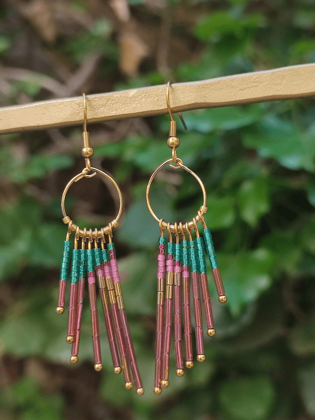Boucles d'oreilles en perles de verre miyuki rosé/turquoise/or en acier inoxydable doré -sans nickel pièce unique 