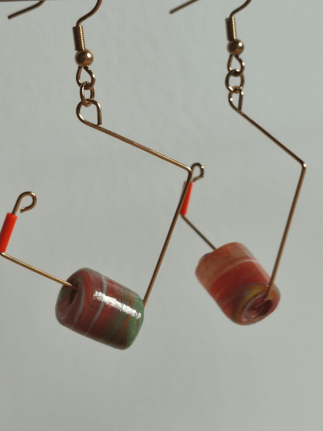 Z-Boucles d'oreilles en verre de Murano orange, vert, jaune, rouge.... acier inoxydable doré -sans nickel, pièce unique 