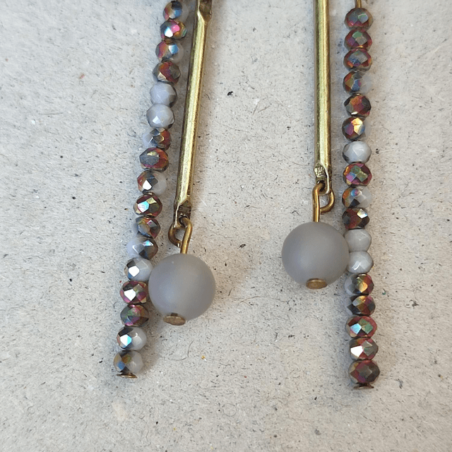 Boucles d'oreilles bronze, pierres naturelles & verre,ton de gris et bruns, sans nickel pièce unique 