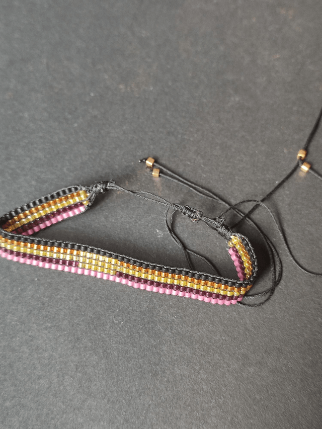 Z- Bracelet cuivre, or, rose, noir tissé main en perles de verre miyuki, réglable en pièce unique 