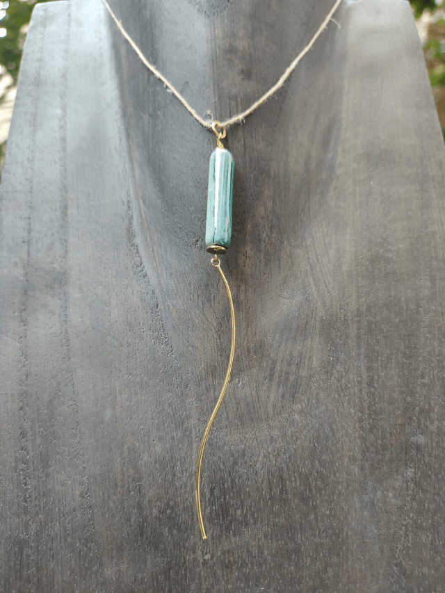 Z-Collier céramique bleue vert avec de jolis reflets et pendentif tourbillon monté sur fil de lin réglable 