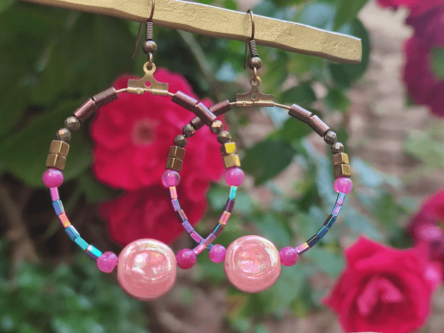 Z-Boucles d'oreilles agate rose &céramique rose en acier inoxydable doré 
