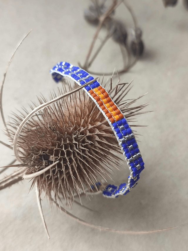Bleu Klein & orange bracelet tissé main en perles de verre miyuki réglable résistant pièce unique 