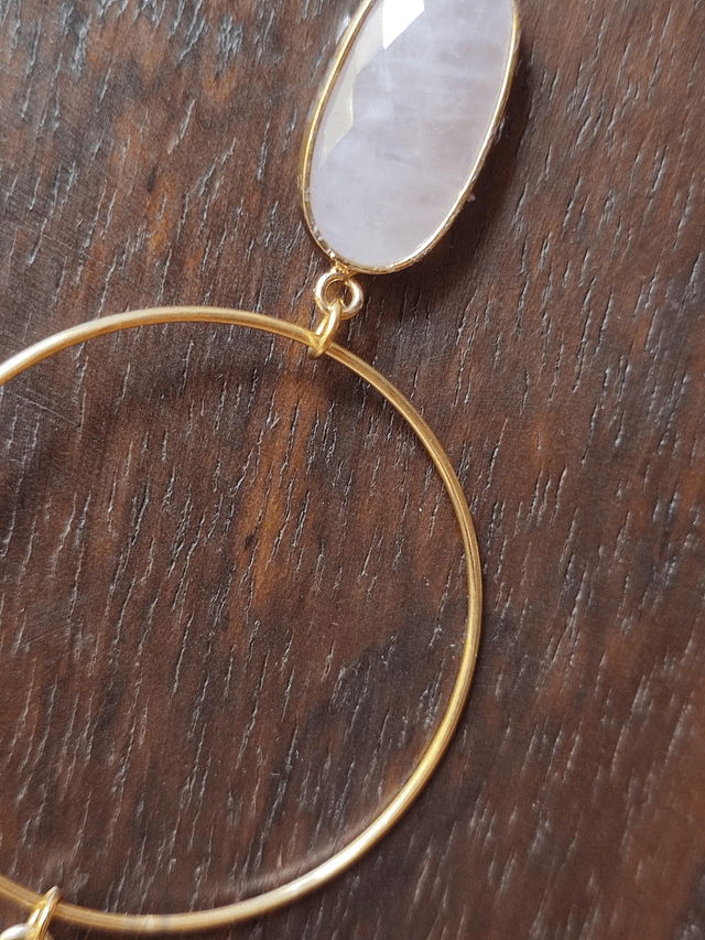 Z-Sautoir quartz rose & crystal de roche, anneaux en acier inoxydable doré monté sur fil de lin réglable 