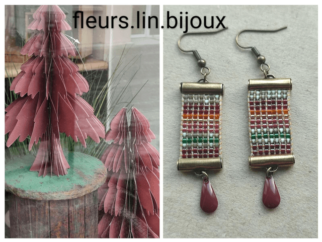 Z- Boucles d'oreilles tissées à la main sur fil de lin 