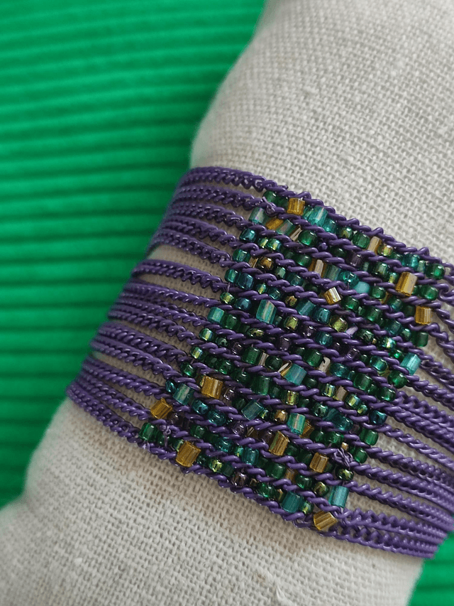 Bracelet tissé en perles de verre miyuki sur chaines violette réglable par chaîne d'extension, pièce unique 
