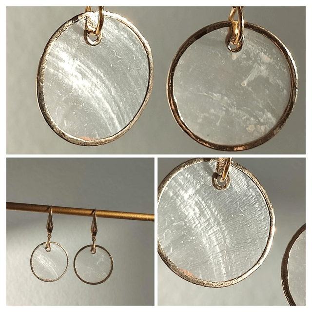 Z-Boucles d'oreilles en nacre, en acier inoxydable doré -sans nickel, pièce unique 