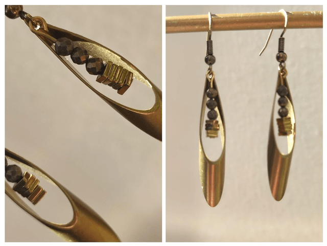 Boucles d'oreilles bronze et hématite :pierres naturelles , sans nickel, pièce unique 