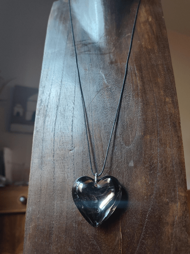 Z-Sautoir🖤 en verre, reflets miroir, monté sur fil de coton noir réglable , pièce unique 