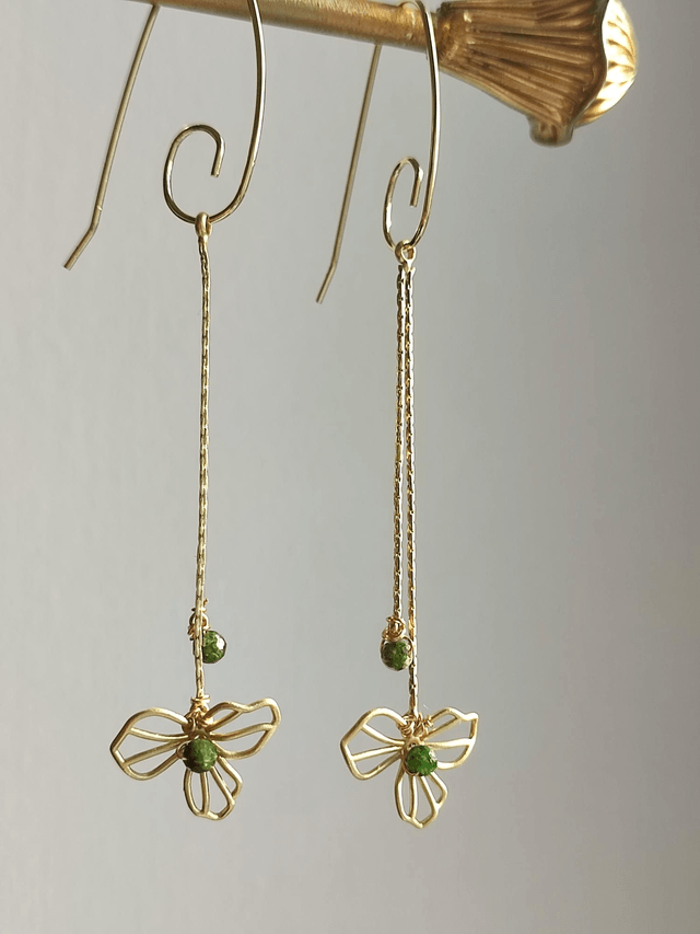 Z- Boucles d'oreilles longues en diopside verte ( pierres naturelles)-sans nickel 