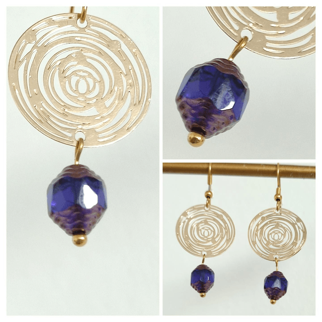 Z-Boucles cercle doré et perles en verre bleu et or, fermoirs en acier inoxydable doré -sans nickel 