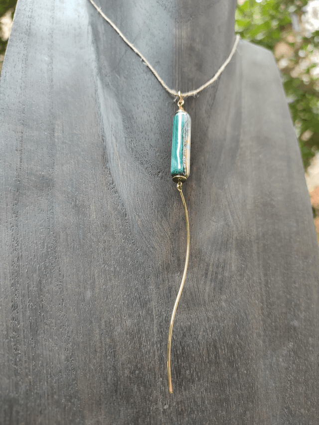 Z-Collier céramique bleue vert avec de jolis reflets et pendentif tourbillon monté sur fil de lin réglable 