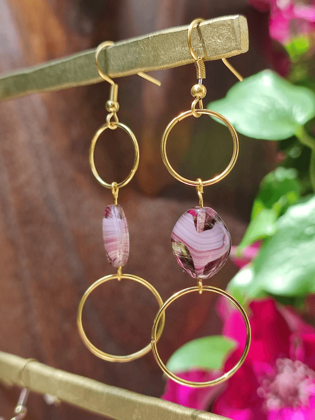 Boucles d'oreilles "reflet violine" en acier inoxydable doré -sans nickel 