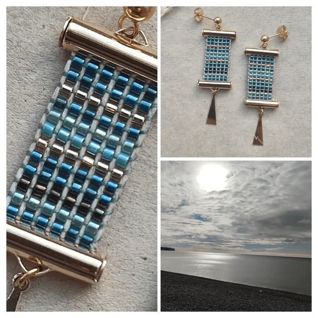 Boucles d'oreilles tissées main en perles de verre miyuki sur fil de lin, fermoirs en acier inoxydable doré -sans nickel -pièce unique 