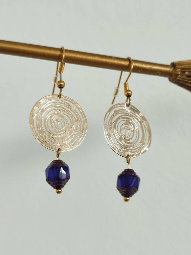 Z-Boucles cercle doré et perles en verre bleu et or, fermoirs en acier inoxydable doré -sans nickel 