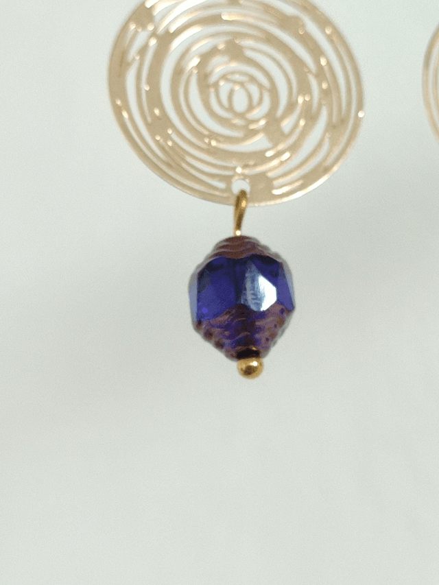 Z-Boucles cercle doré et perles en verre bleu et or, fermoirs en acier inoxydable doré -sans nickel 
